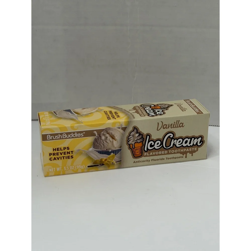 Brush Buddies Vanilla Ice Cream Flavored Toothpaste 3.5oz Anticavity Fluoride